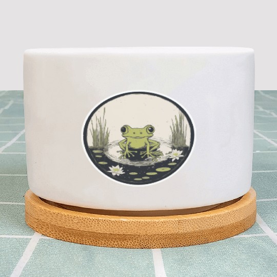Serene Frog in a Tranquil Pond Plant Pots