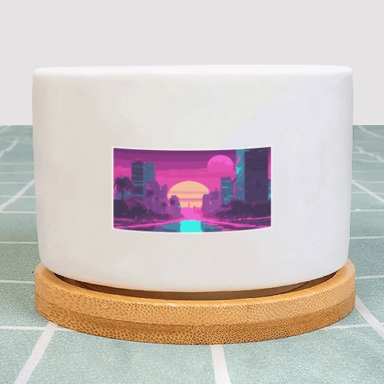 Neon Paradise Vaporwave Sunset Vibes Plant Pots