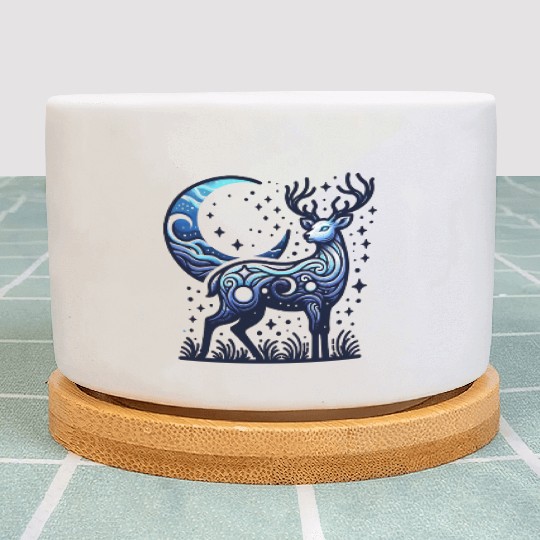 Celestial Deer Under Starry Night Moon Plant Pots