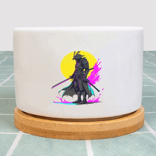 Cyberpunk Samurai Warrior Neon Art Design Plant Pots