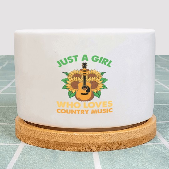 Just Girl Who Loves Country Music Guitar Sunflower Plant Pots