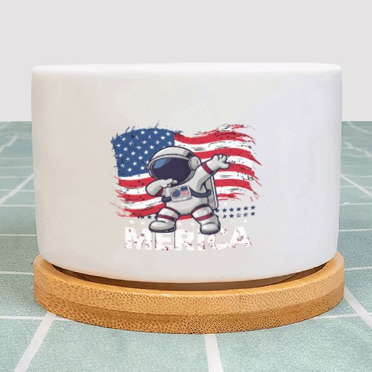 Merica Astronaut Adventure Dab with American Flag Plant Pots
