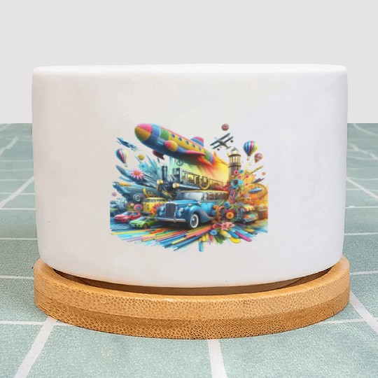 Multi-Colored Vehicles Plant Pots