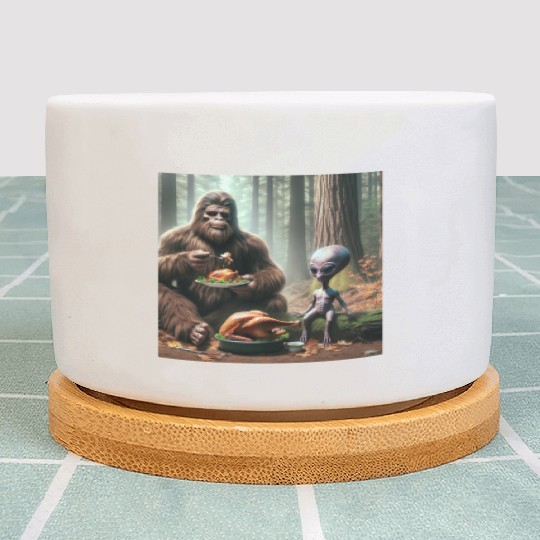 Bigfoot and Alien Enjoying Feast Plant Pots