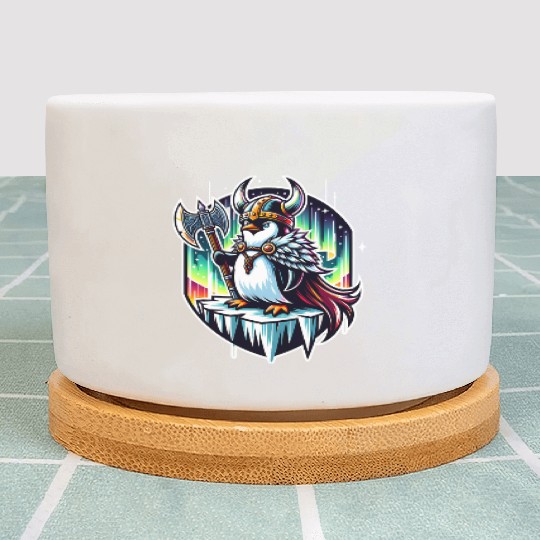 Viking Penguin Conquering Northern Lights Plant Pots