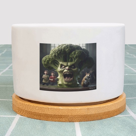 a hyper realistic cinematicmean broccoli. Plant Pots