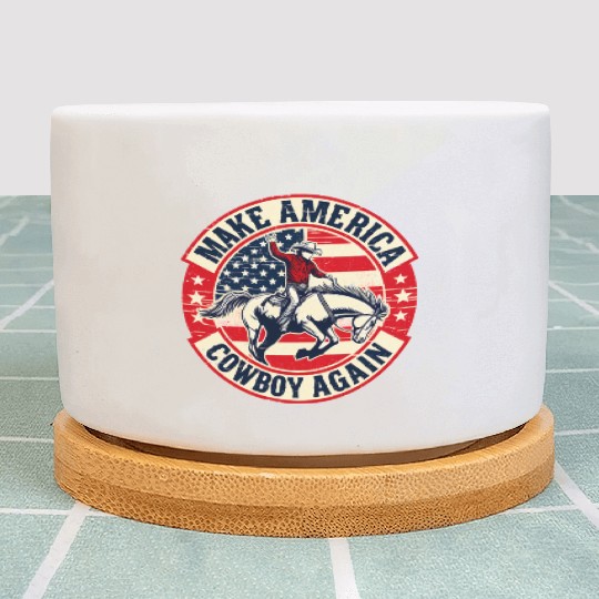 Vintage Western Rodeo USA Flag Make America Cowboy Plant Pots