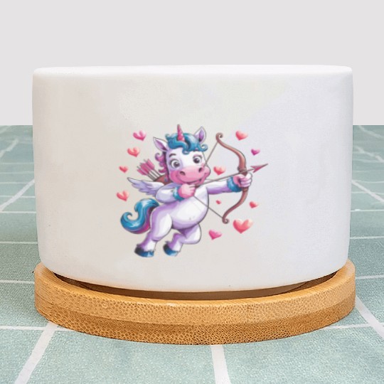 Magical Cupid Unicorn with Hearts and Bow Plant Pots