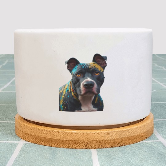 A graffiti-style pitbull portrait, colorful street Plant Pots