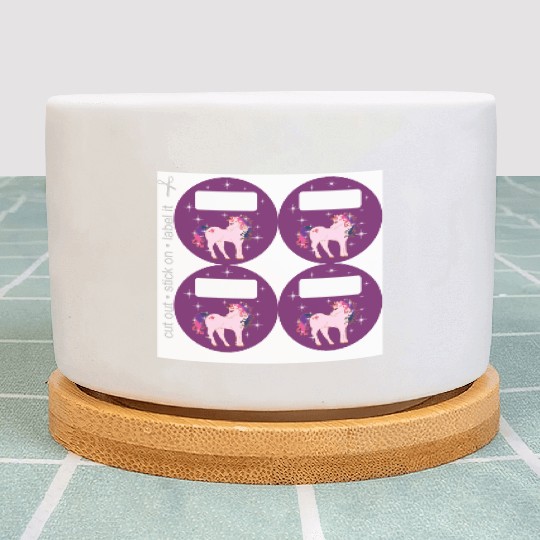 School Stickers - Fantasy Unicorn - Purple - 4 Plant Pots