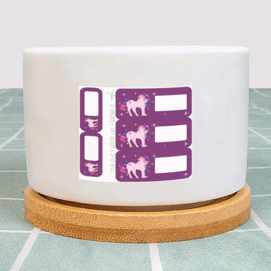 DIY Name Sticker Set - Fantasy Unicorn Purple - 5 Plant Pots