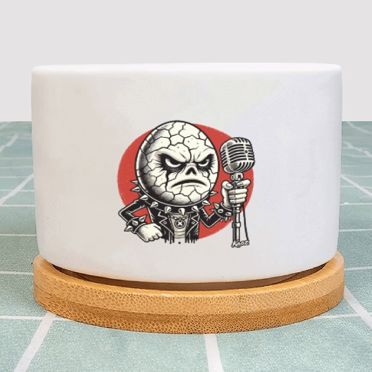 Angry Punk rock music Egg with Mic Plant Pots