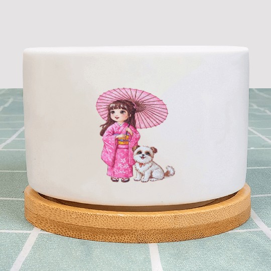 Kimono Girl & Her Loyal Pup Plant Pots