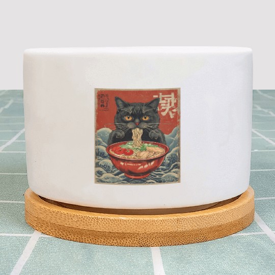 Kawaii cute Vintage Japanese Anime Manga Cat Ramen Plant Pots