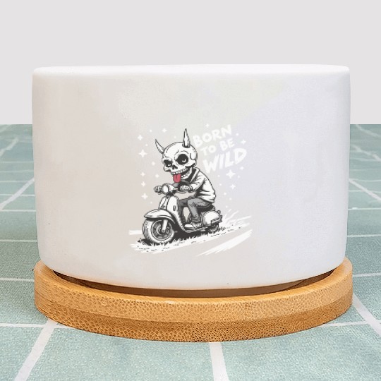 Born to Be Wild - Skull Devil on Scooter Plant Pots