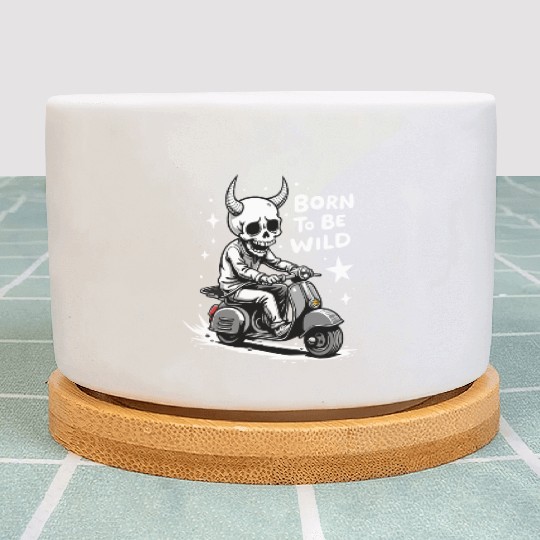 Born to Be Wild - Skull Devil on Scooter Plant Pots