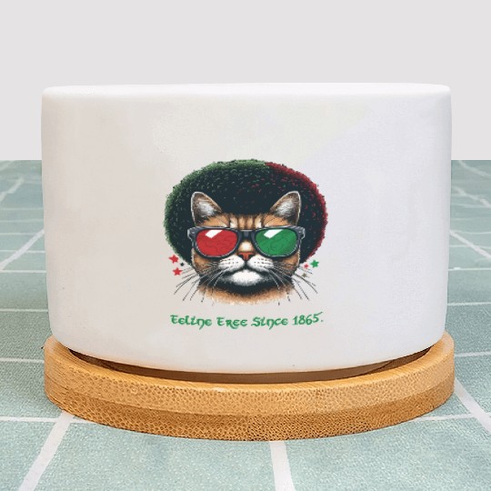 Feline Free Since 1865, Afro Cat Juneteenth Design Plant Pots