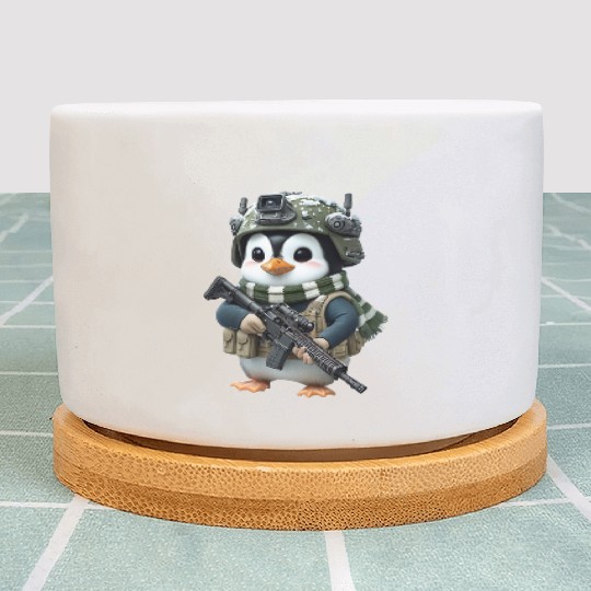Penguin In Military Plant Pots