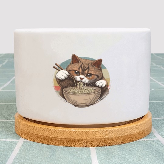 Vintage Noodle Cat,Ramen Foodie Lover Plant Pots