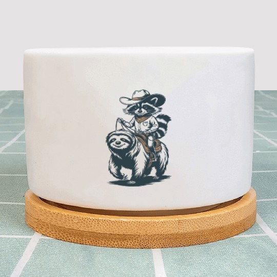 Raccoon Sloth Adventure: Cowboy Style Fun Plant Pots