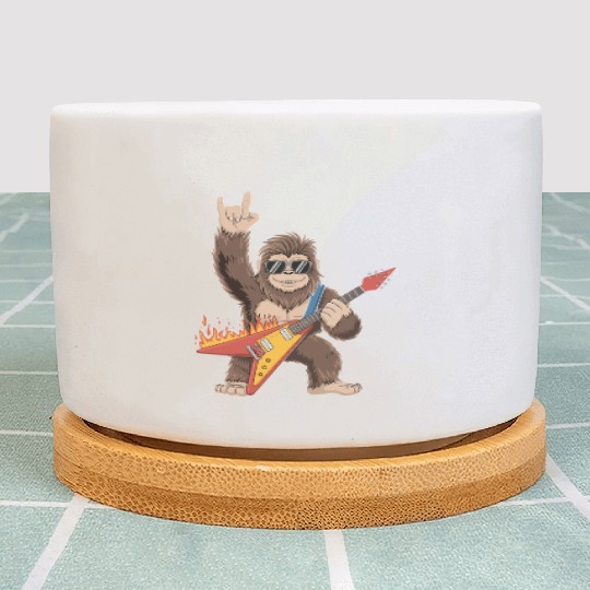 Bigfoot Playing Guitar Rock On Sasquatch Plant Pots