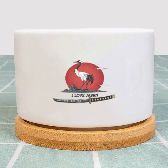 Japanese Crane with Katana and MounT FUJI POSTER Plant Pots