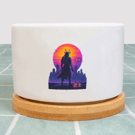 Neon Samurai - Cyberpunk Warrior Art Plant Pots