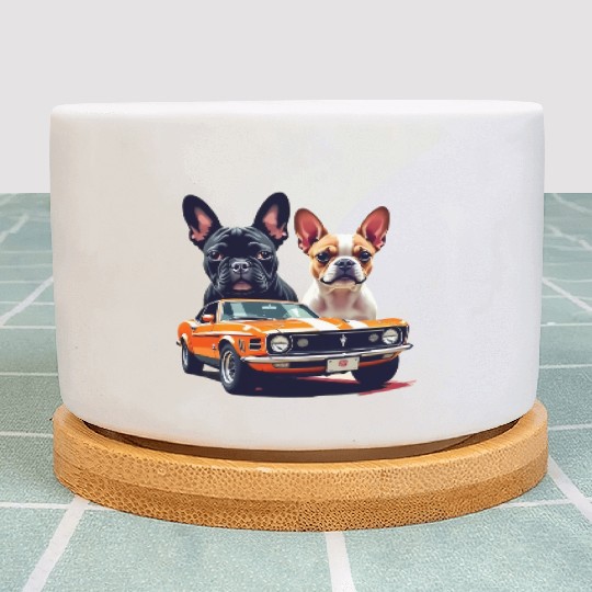French Bulldogs with Classic Muscle Car – Retro Vi Plant Pots