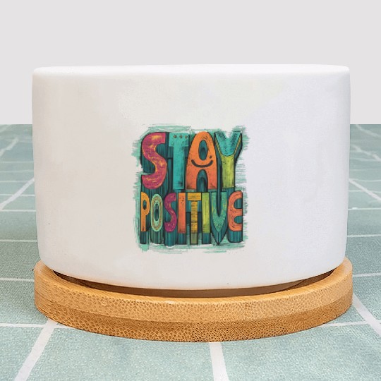 Stay Positive – Retro Color Block Text Plant Pots