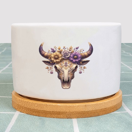 Boho Bull Skull with Floral – Western Bohemian Plant Pots