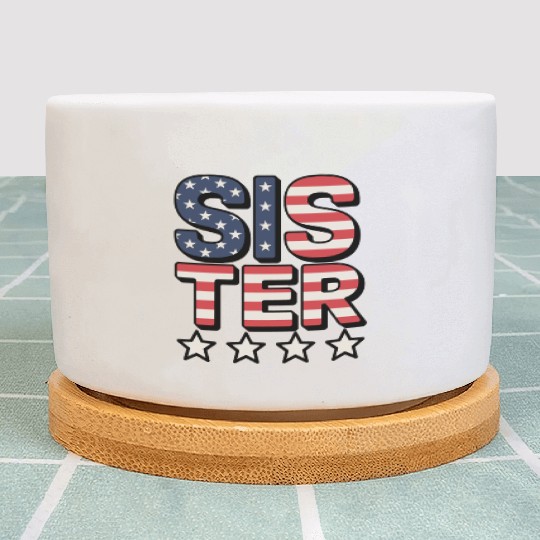 Sister American Flag Stars and Stripes Design Plant Pots