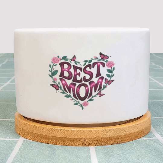 Trendy Best Mom Ever, Mother's Day Heart Floral Plant Pots