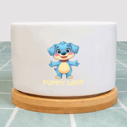 Blue Puppy Love Cartoon - Playful Pet Character Plant Pots