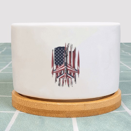 Patriotic Fighter Jet American Flag Art Plant Pots