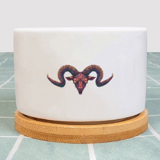 Hypnotic Demon Ram with Psychedelic Spiral Horns Plant Pots