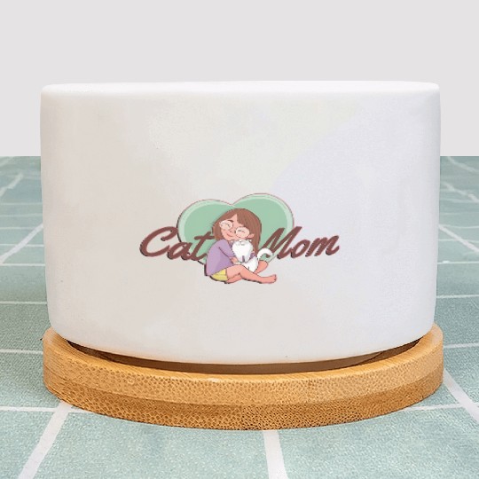 Cat Mom SVG – Girl Hugging White Cat with Heart Plant Pots