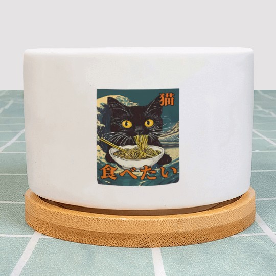 Cat Ramen Japanese Graphic Art Kawaii Kitty Anime Plant Pots