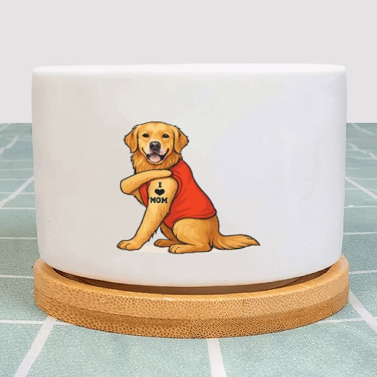 Funny golden retriever Dog I Love Mom Tattoo Lover Plant Pots