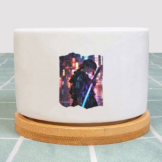 Cyberpunk Samurai Girl Plant Pots