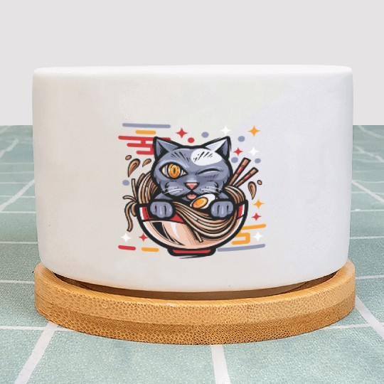 Cat Ramen Japanese Funny Japanese Kawaii Black Cat Plant Pots