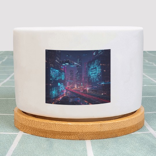 Neon cyberpunk city digital dreamer for men Plant Pots