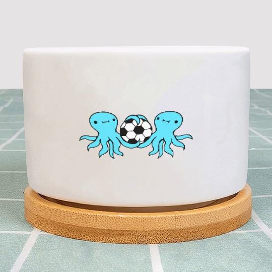 2 octopus team friends playing soccer ball sport Plant Pots