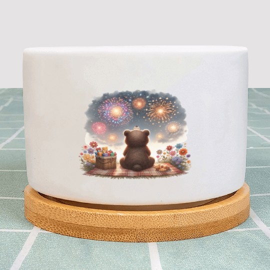 Fireworks Picnic Bear – Night Sky Celebration View Plant Pots