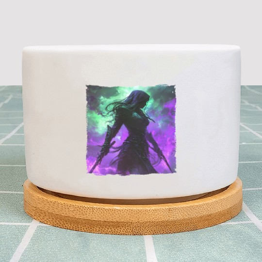 Mystical Assassin Woman In Violet Fog Fantasy Plant Pots