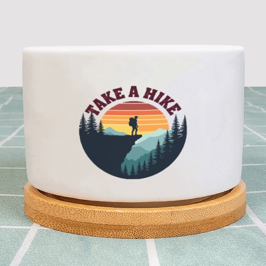 Take A Hike - Vintage Sunset Mountain Silhouette Plant Pots