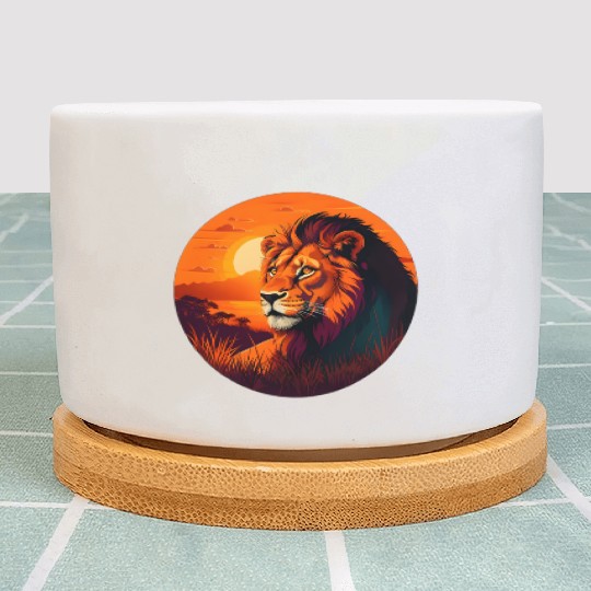 Sunrise Sleeping Lion in Grass Design. Plant Pots