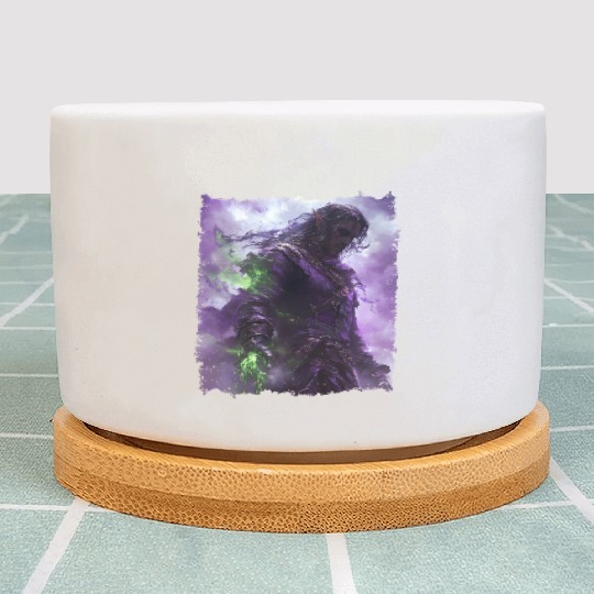 Shadow Elf with Purple Aura and Magic Power Plant Pots