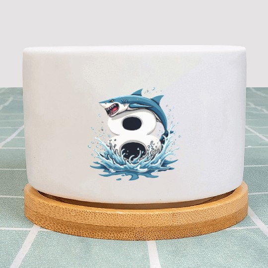 Shark Children Birthday Number 8 Splash Plant Pots