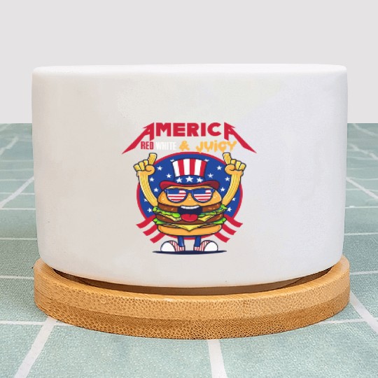 4th Of July Patriotic Red White n Juicy Hamburger Plant Pots