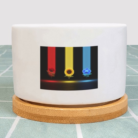 Three Glowing Blooms: Rose, Sunflower, and Orchid Plant Pots